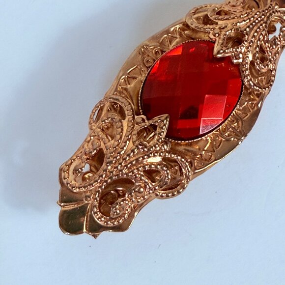 Butterfly Hair Barrette Clip VTG Ornate Red Faceted Faux Gemstone Updo Accessory - Picture 7 of 10